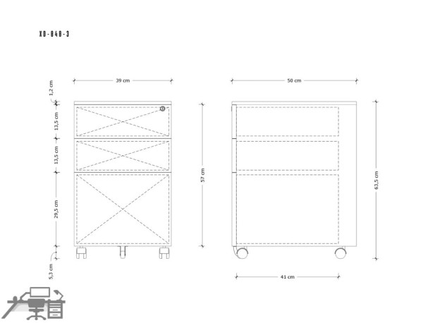 Casetiera metalica-Rollbox 3 sertare, cu role, XD-040-3