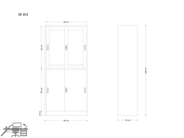 Dulap metalic 2 compartimente, fronturi din sticla, XD-015
