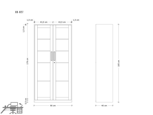 Dulap metalic 1 compartiment, vertical, fronturi din sticla, XD-027